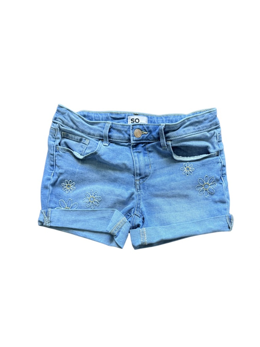 SO Light Blue Denim  Shorts with Floral Embroidery